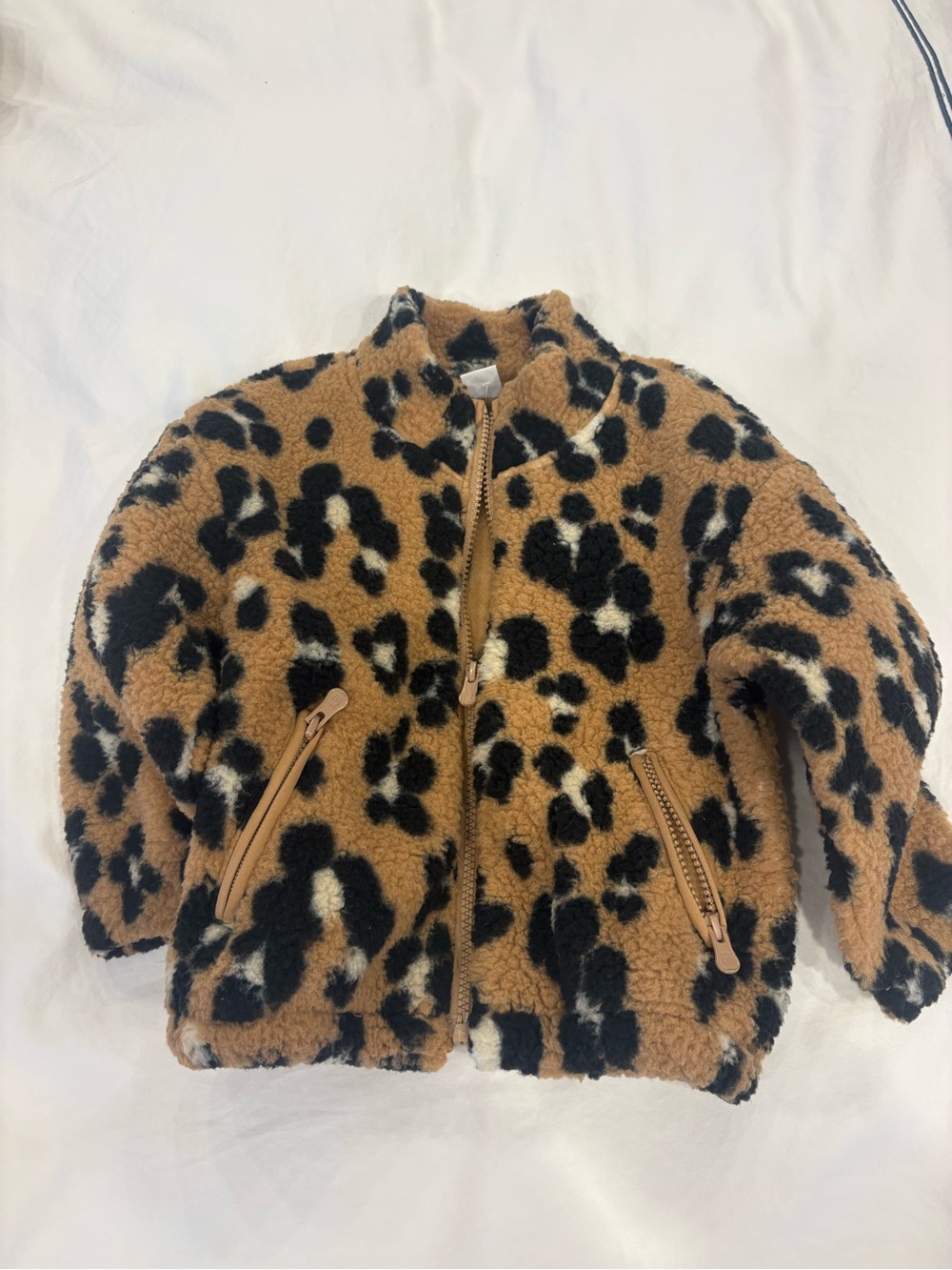 Kids Leopard Print Teddy Zip Jacket - Brown/Black